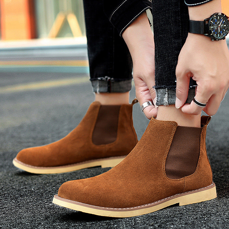 Men's Nubuck Leather Chelsea Boots with Warm Faux Plush Lining