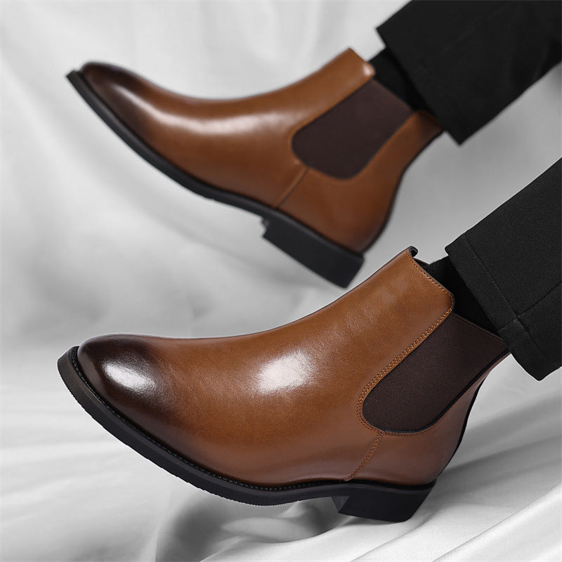 Men's Split Leather Chelsea Boots with Pointed Toe and Faux Fur