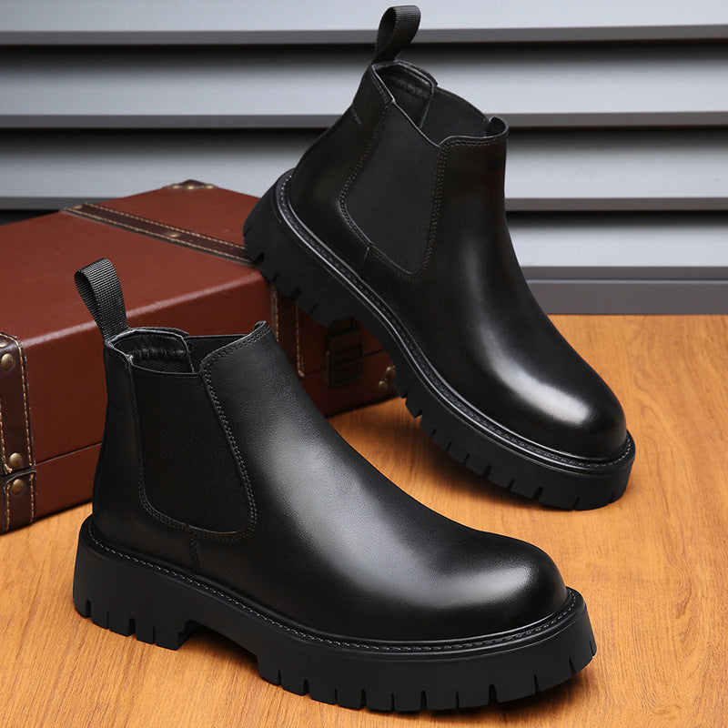 Men's Cowhide Slip-On Medium Tube Chelsea Martin Boots