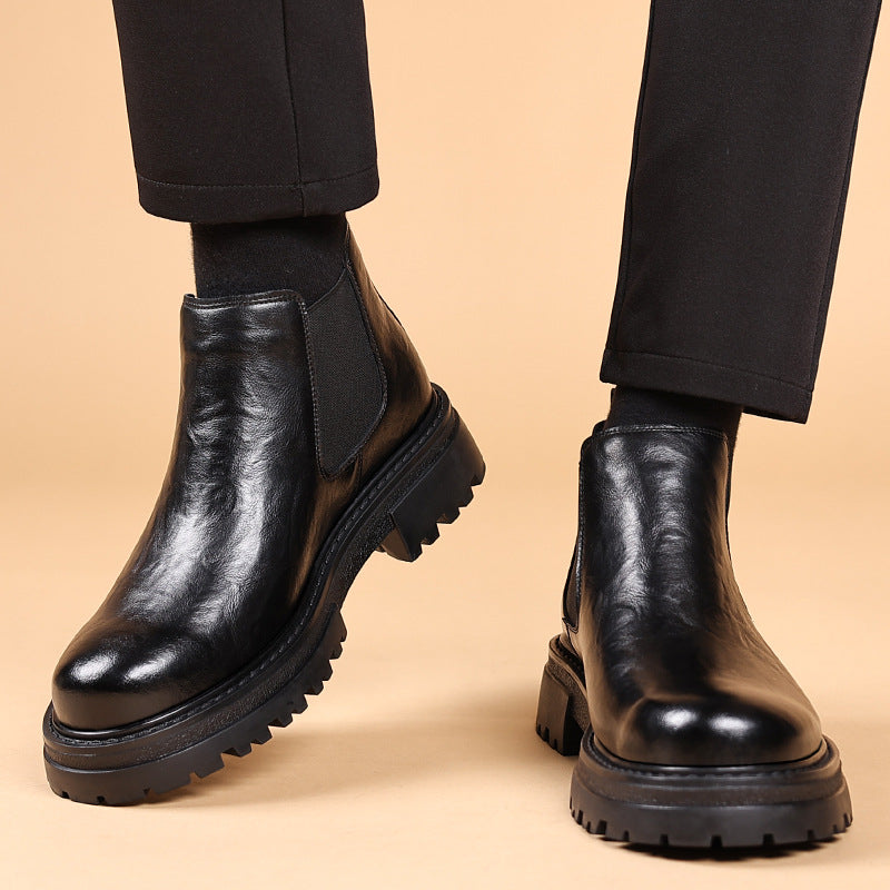 Men's Round Toe Chelsea Boots in Split Leather with Plush Lining