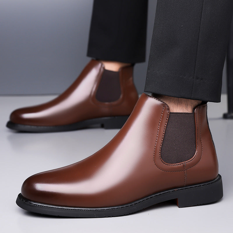 Men's Glossy Lace-Up Chelsea Boots with Pointed Toe up to Size 48