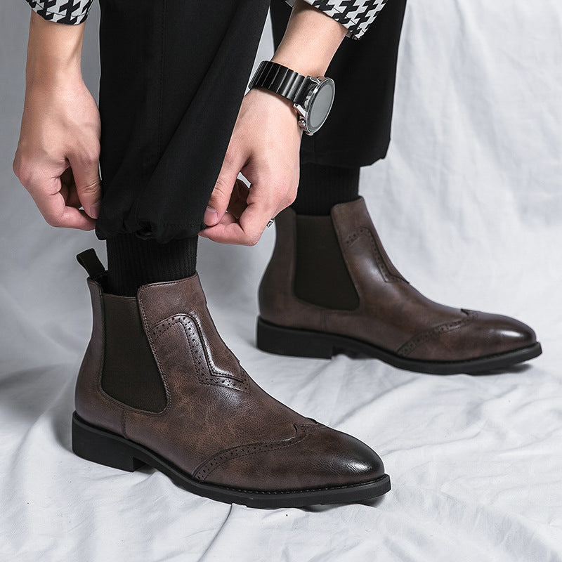 Men's Flat Lace-Up Chelsea Boots in Top-Grain Pigskin Leather