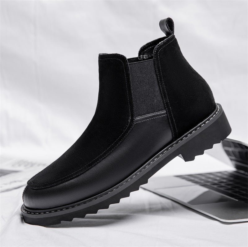 Men's Black Frosted Cowhide Chelsea Boots with Sheepskin Insole