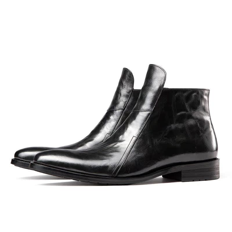 Title: Men's Leather Pointed Toe Fleece Lined Chelsea Boots