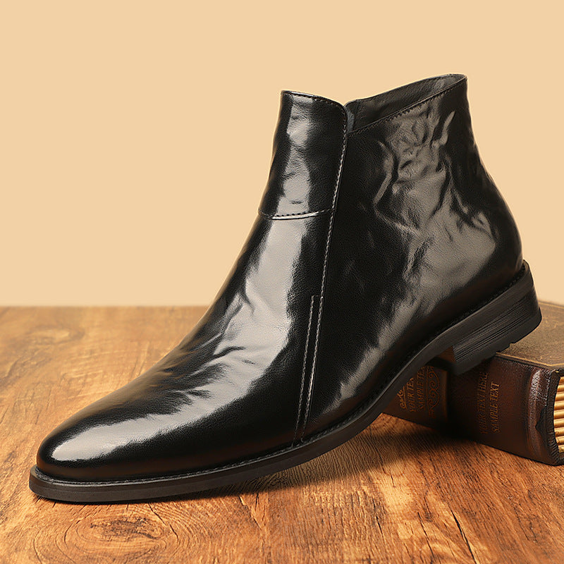 Men's Side-Zip Chelsea Boots with Suede Shaft and Wedge Heel