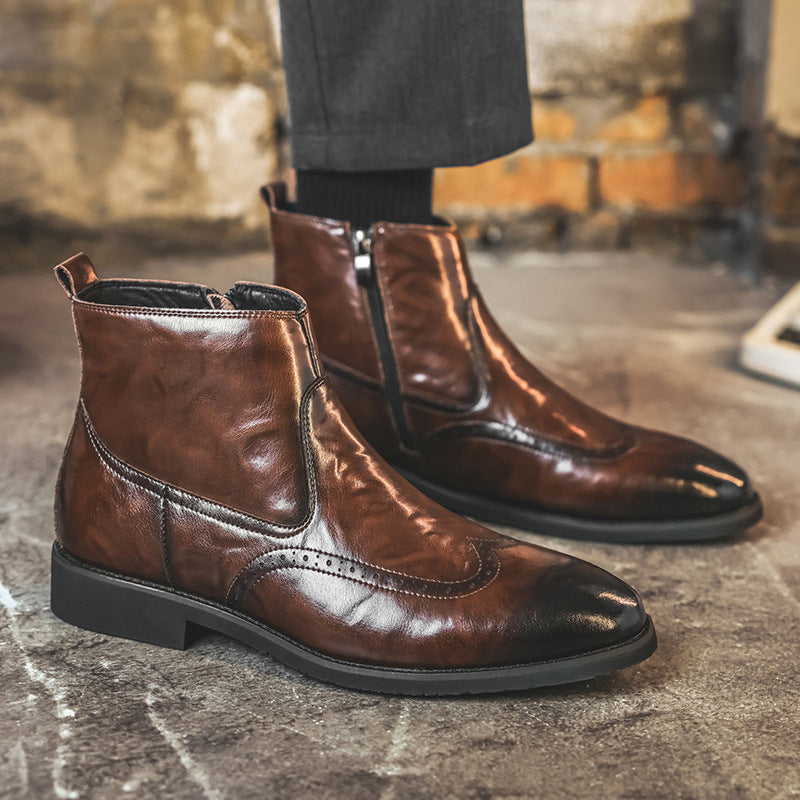 Men's Thickened Side-Zip Chelsea Boots with a Square Low Heel