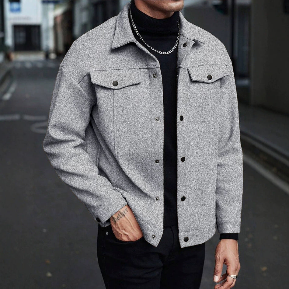 Men's Lapel Workwear Jacket Fitted Single Breasted Solid Color