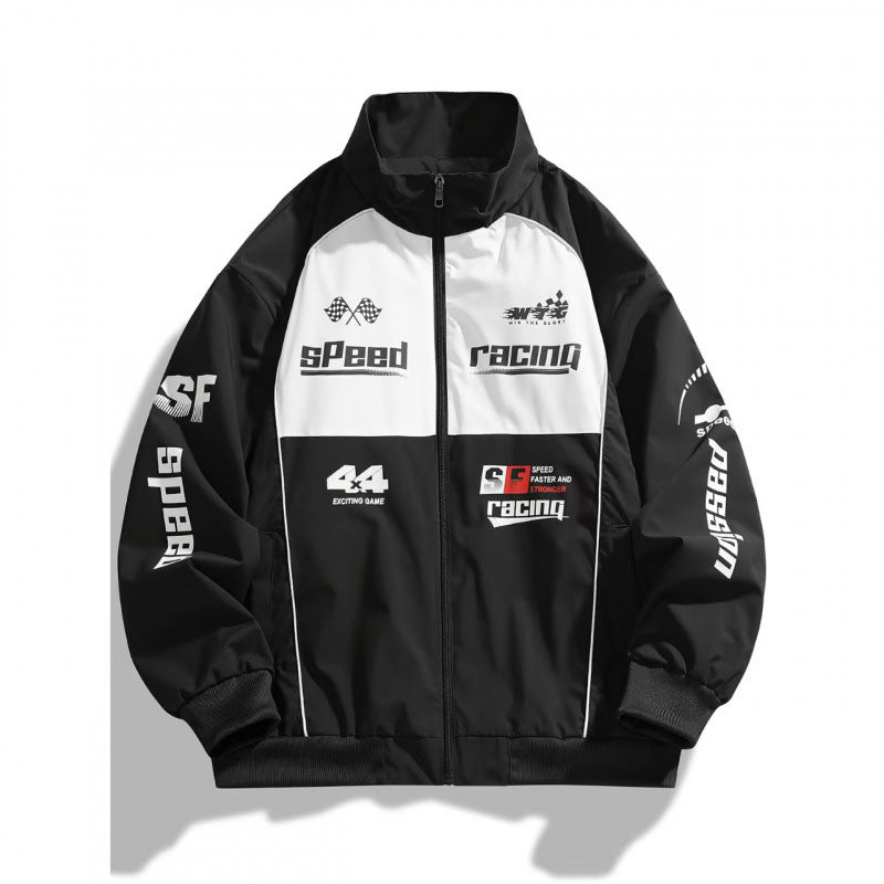 Men's Racing Baseball Jacket Stand Collar Zipper Color Block