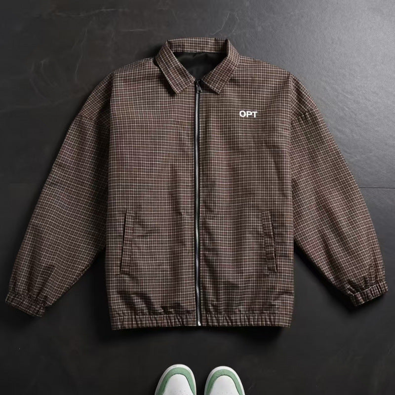 Men's Collared Zip-Up Jacket Fitted Solid Color Casual Outerwear
