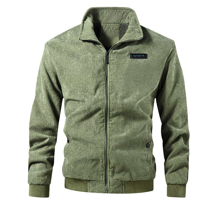 Men's Corduroy Stand Collar Jacket Loose Fit Fleece-Lined Coat