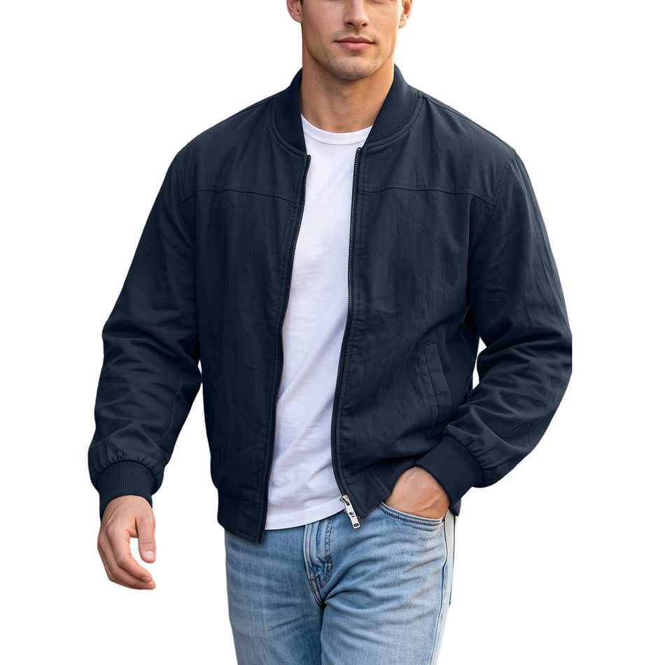 Men's Cotton Baseball Jacket Collarless Zipper Outdoor Sports Coat