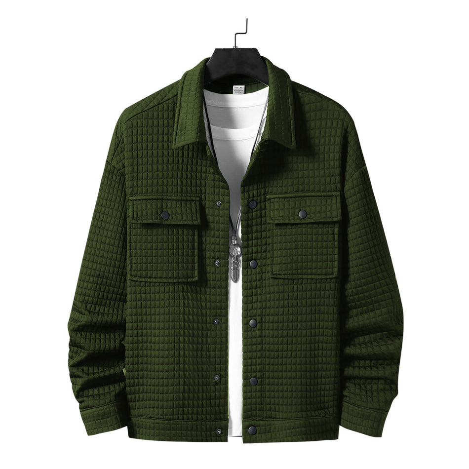 Men's Jacquard Jacket Collared Loose Fit Casual Outerwear Shirt