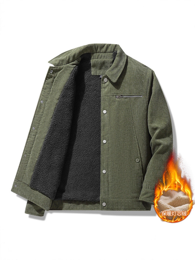 Men's Corduroy Fleece Jacket Thickened Lapel Collar Winter Coat