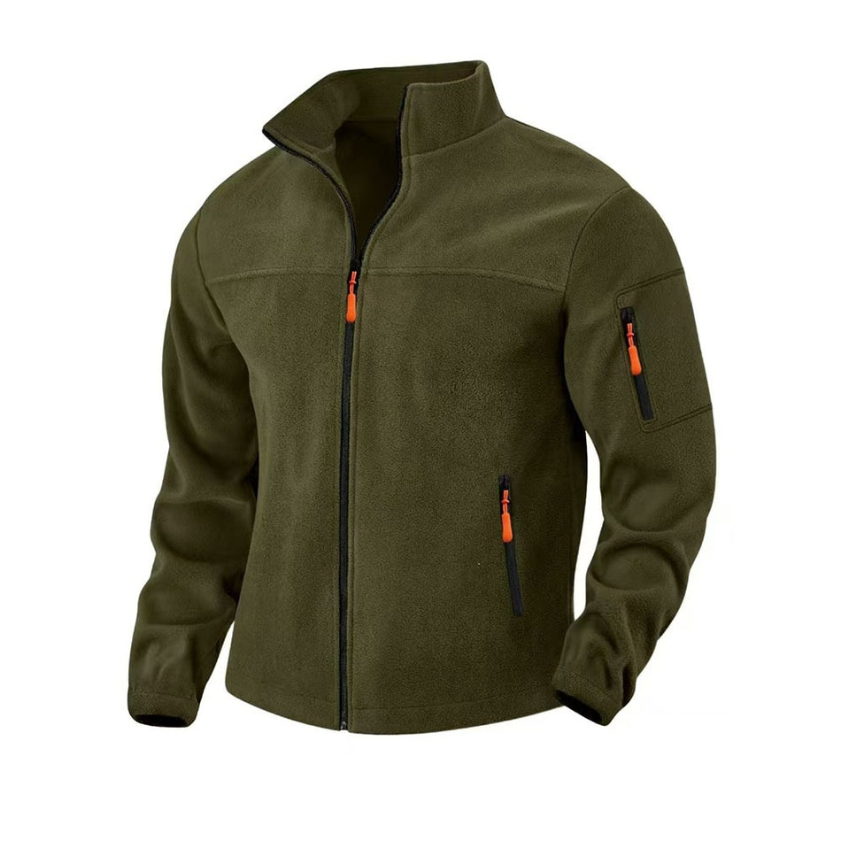 Men's Polar Fleece Jacket Stand Collar Thickened Mid-Length Coat