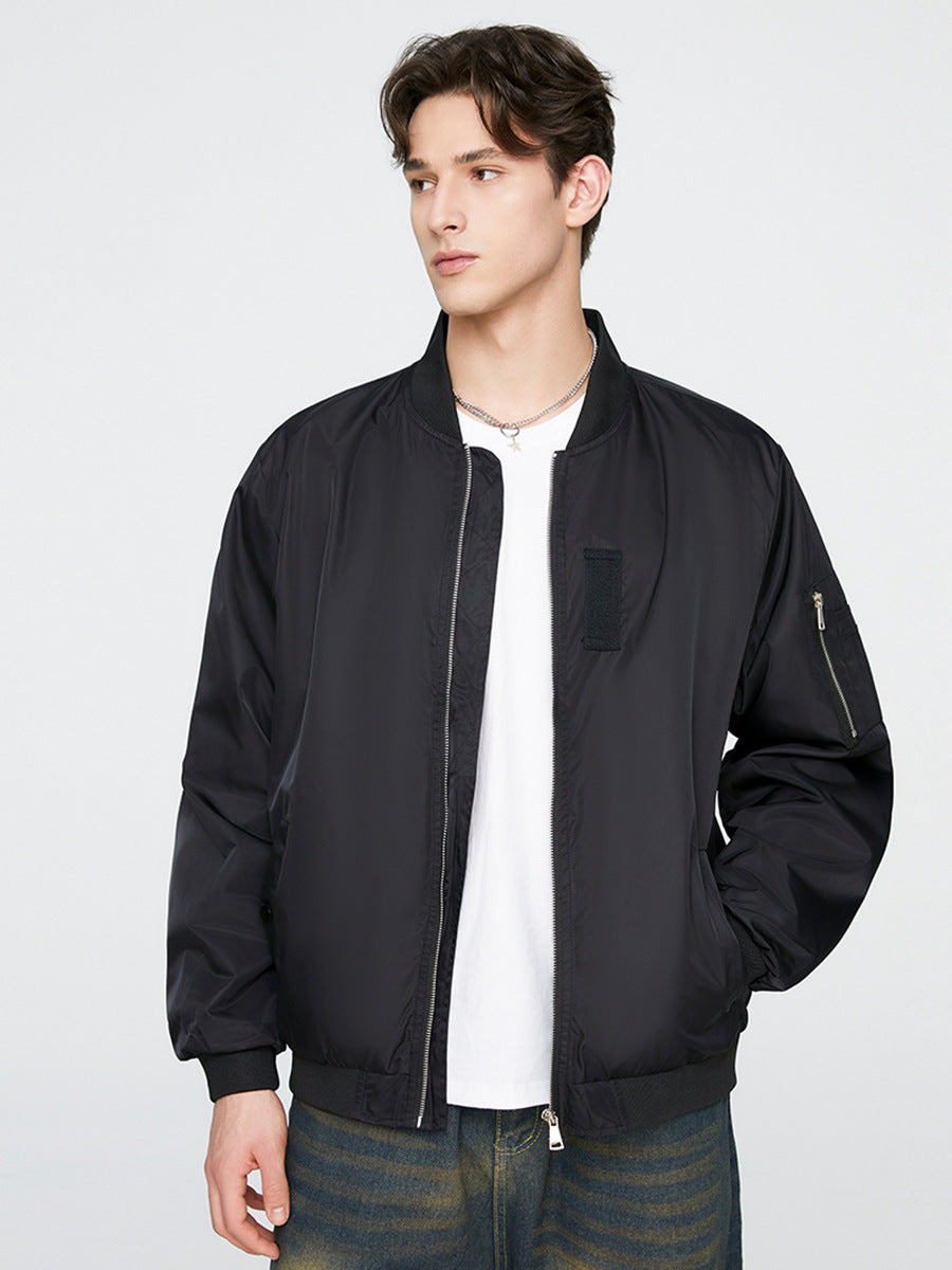 Men's Stand Collar Baseball Jacket Loose Fit Lightweight Outerwear