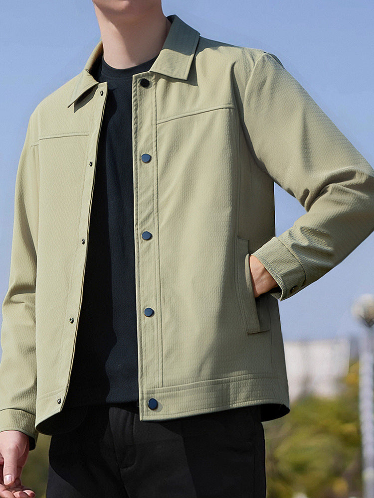 Men's Textured Jacket Loose Fit Turn-Down Collar Casual Coat