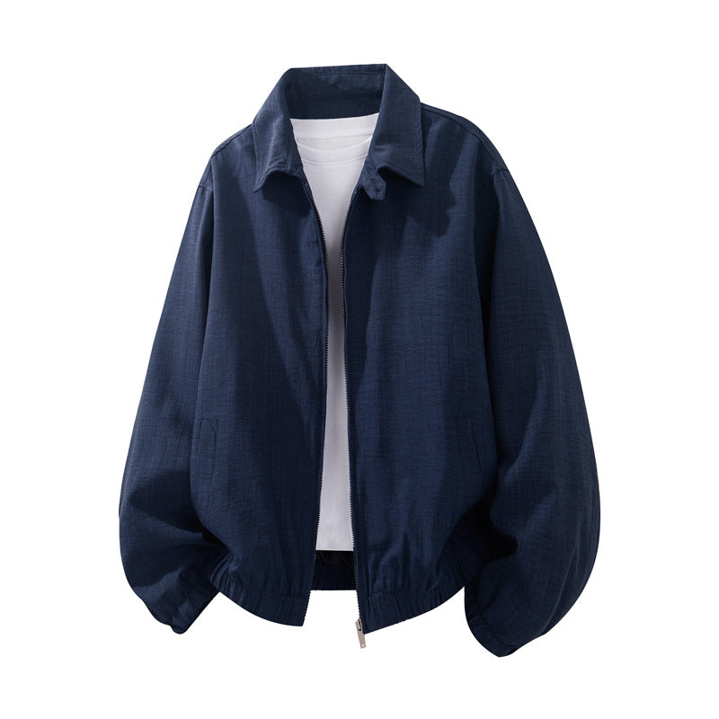 Men's American Style Baseball Jacket Loose Fit Lapel Zip-Up Coat