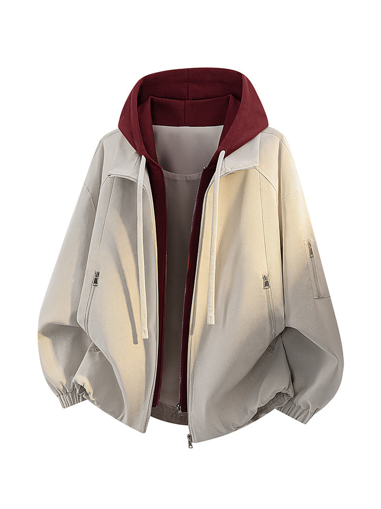 Men's Hooded Jacket Loose Fit Solid Color Casual Two-Piece Coat