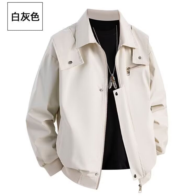 Men's Retro Aviator Jacket Loose Fit Solid Color Baseball Coat