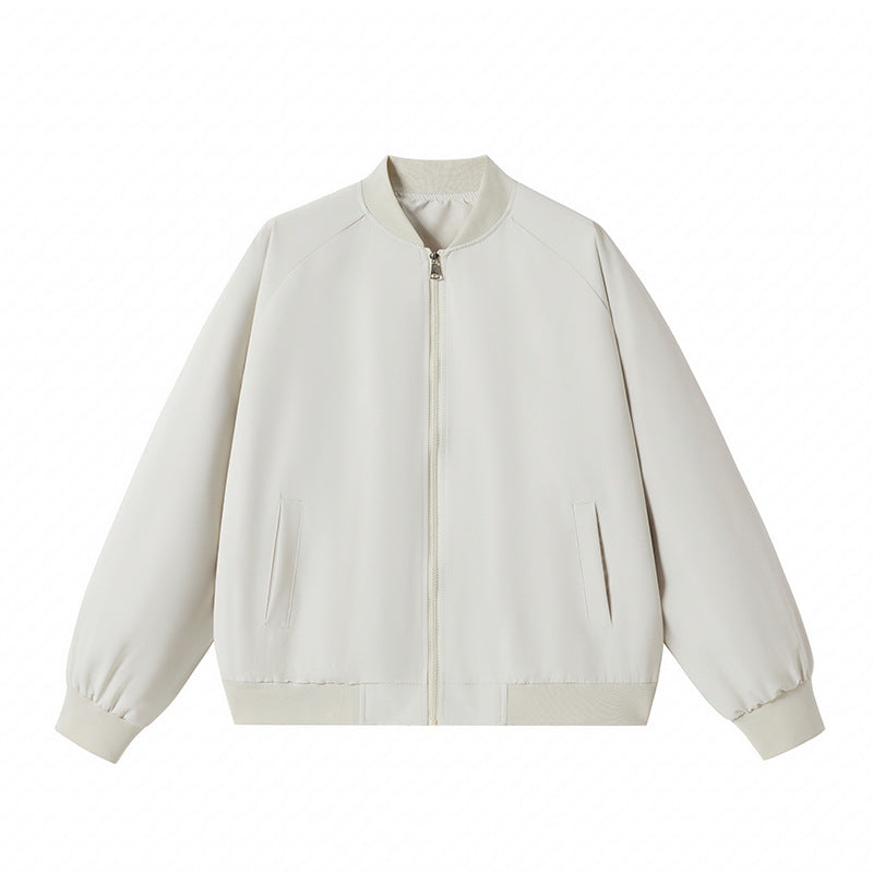 Men's Stand Collar Baseball Jacket Loose Fit Solid Color