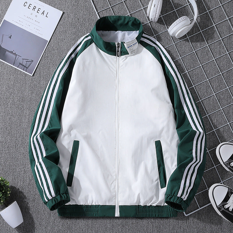 Men's Three Stripe Cardigan Jacket Stand Collar Loose Fit