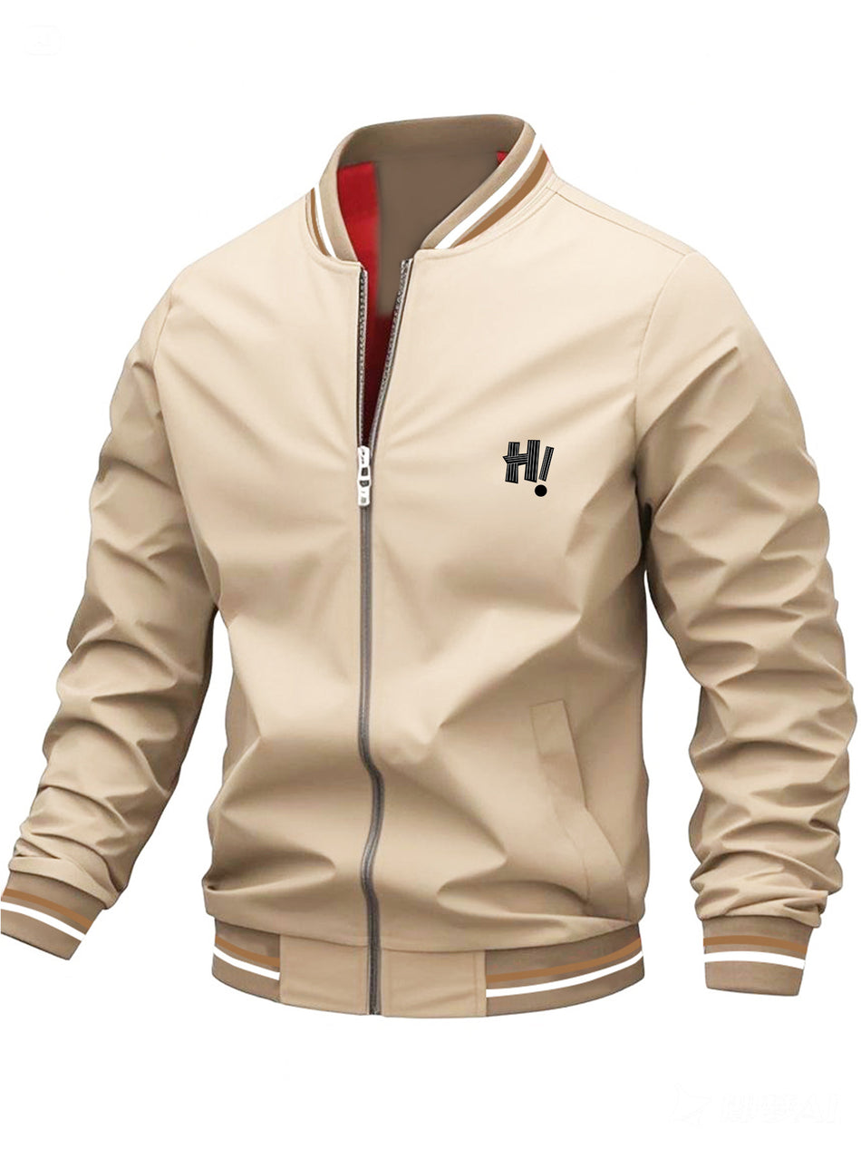 Men's Windproof Stand Collar Jacket Ribbed Hem Casual Outerwear