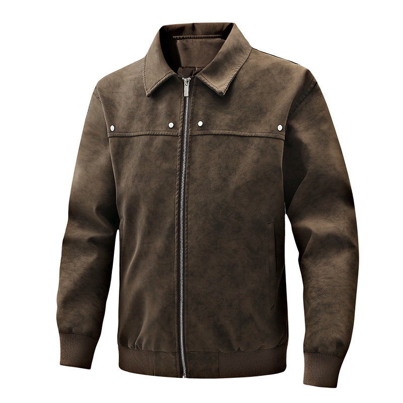 Men's PU Leather Hooded Jacket Loose Fit Mid-Length Outerwear