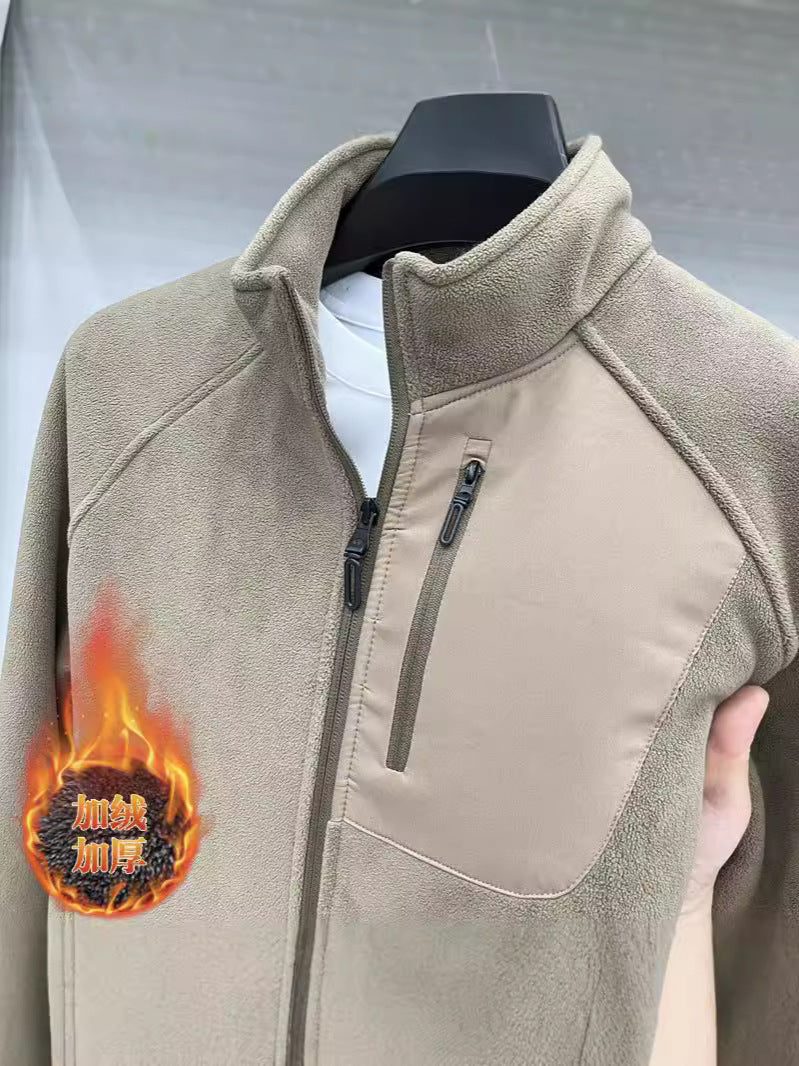 Men's Fleece-Lined Jacket Stand Collar Thickened Color Block