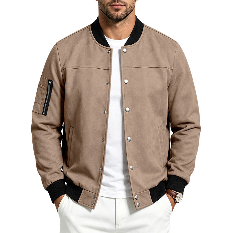 Men's Suede Aviator Jacket Baseball Collar Loose Fit Retro