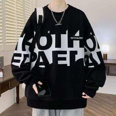 Men's Printed Sweatshirt Round Neck Loose Fit Casual Pullover