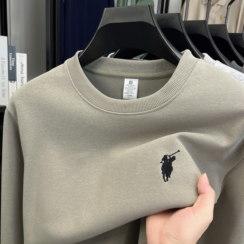 Men's Cotton Blend Sweatshirt Round Neck Embroidered Thickened
