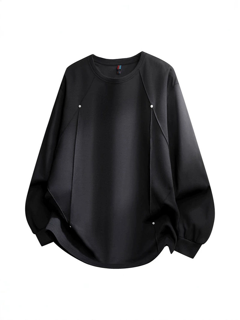 Men’s Polyester Sweatshirt Round Neck Loose Fit Solid Color