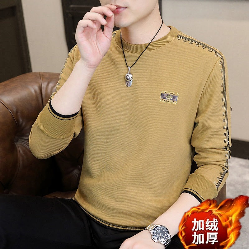 Men’s Fleece Sweatshirt Round Neck Loose Fit Solid Color