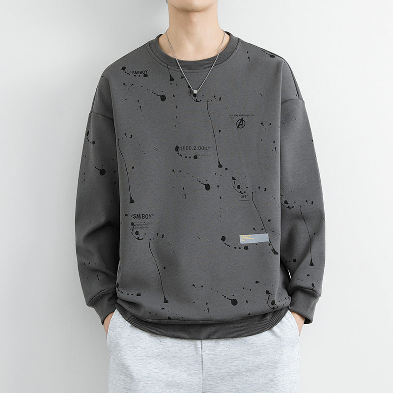 Men’s Polyester Sweatshirt Round Neck Loose Fit Badge Detail