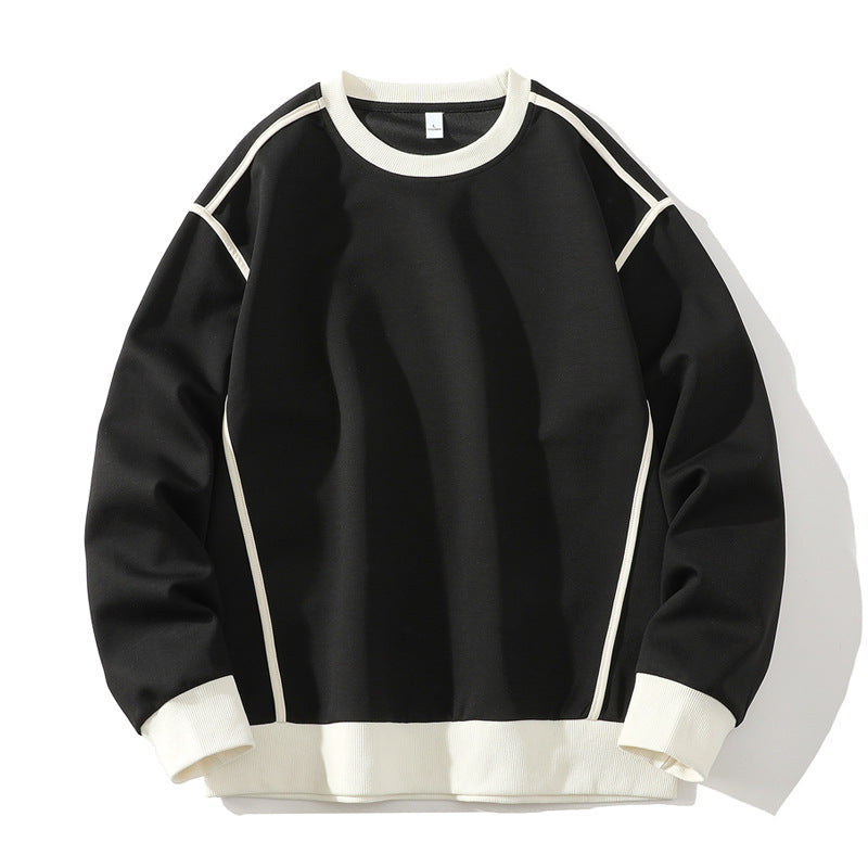 Men’s American Retro Sweatshirt Round Neck Loose Fit Solid Color