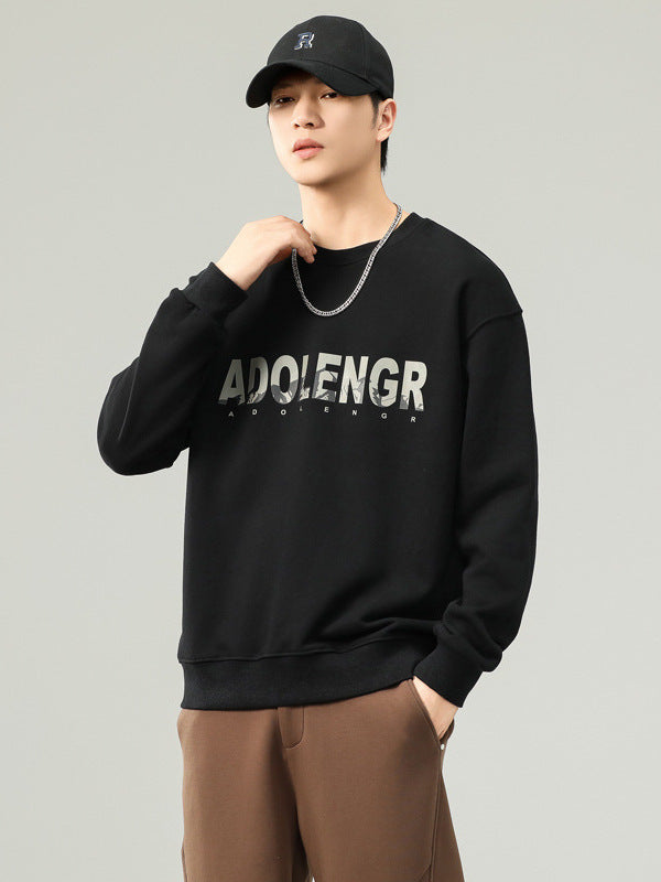 Men’s Cotton Sweatshirt Round Neck Letter Print Loose Fit