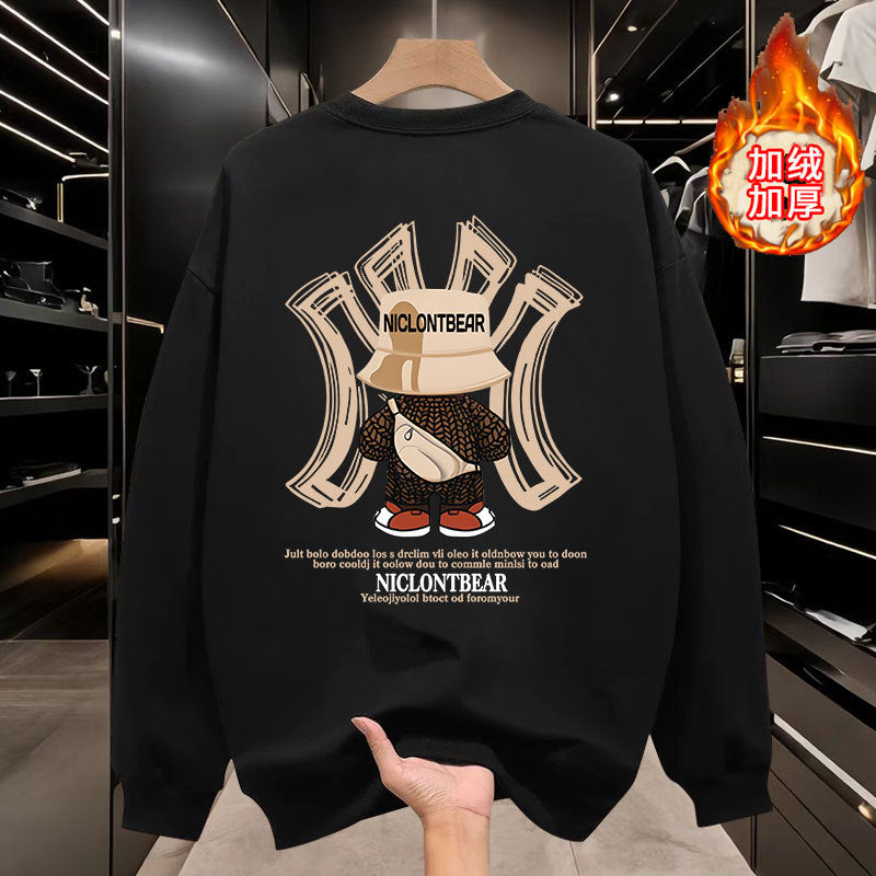 Men’s Printed Sweatshirt Round Neck Loose Fit Fleece Pullover