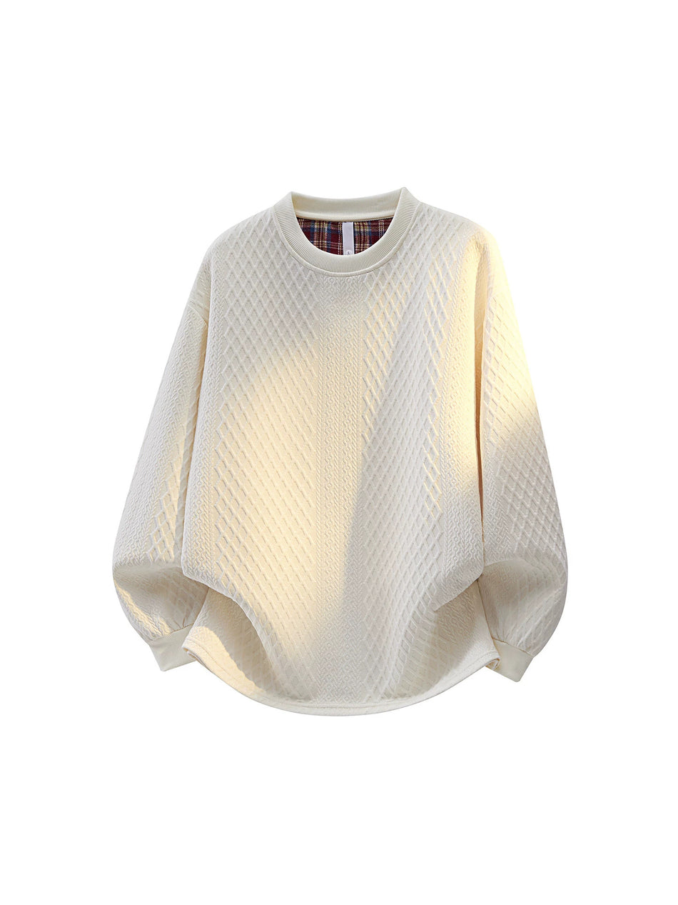 Men's Jacquard Crewneck Sweatshirt Loose Fit Textured Casual Top