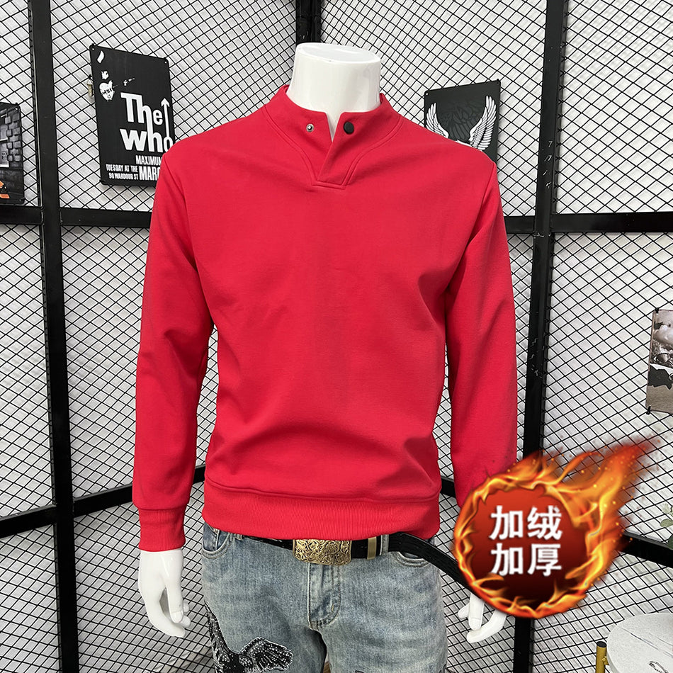 Men’s Cotton Sweatshirt Loose Fit Round Neck Button Detail