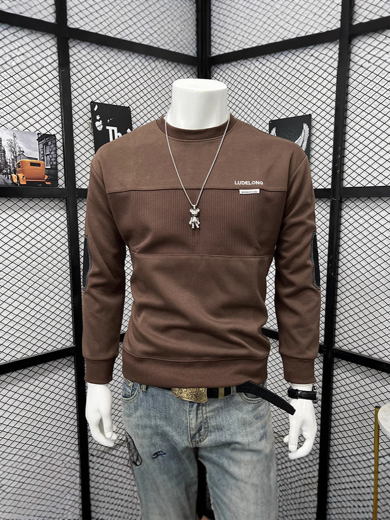 Men’s Cotton Sweatshirt Loose Fit Round Neck Patchwork Design