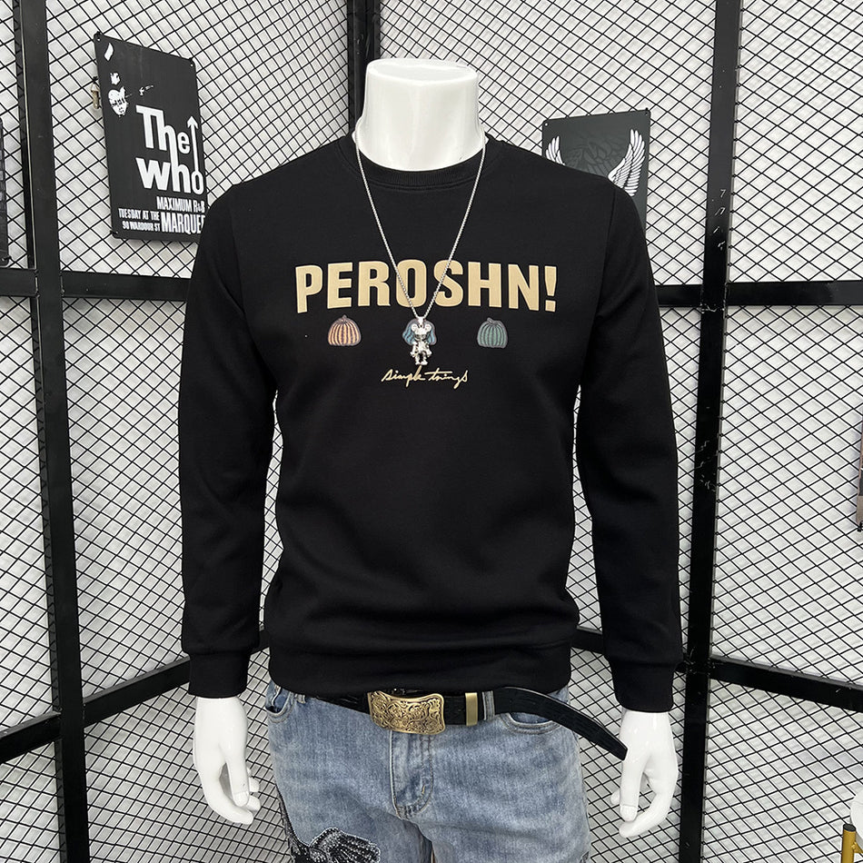 Men’s Cotton Sweatshirt Slim Fit Crewneck Pumpkin Print