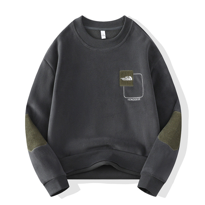 Men’s Thickened Sweatshirt Round Neck Loose Fit Color Block