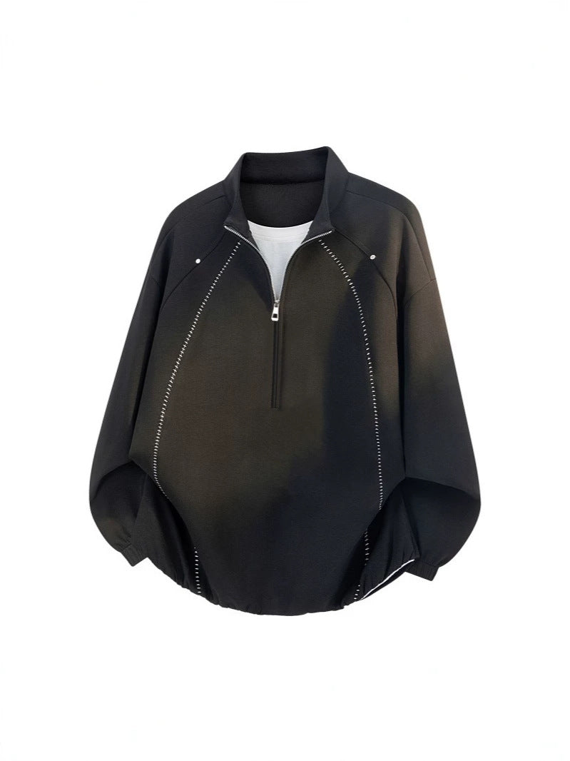 Men’s American Retro Half-Zip Sweatshirt Loose Fit Gradient