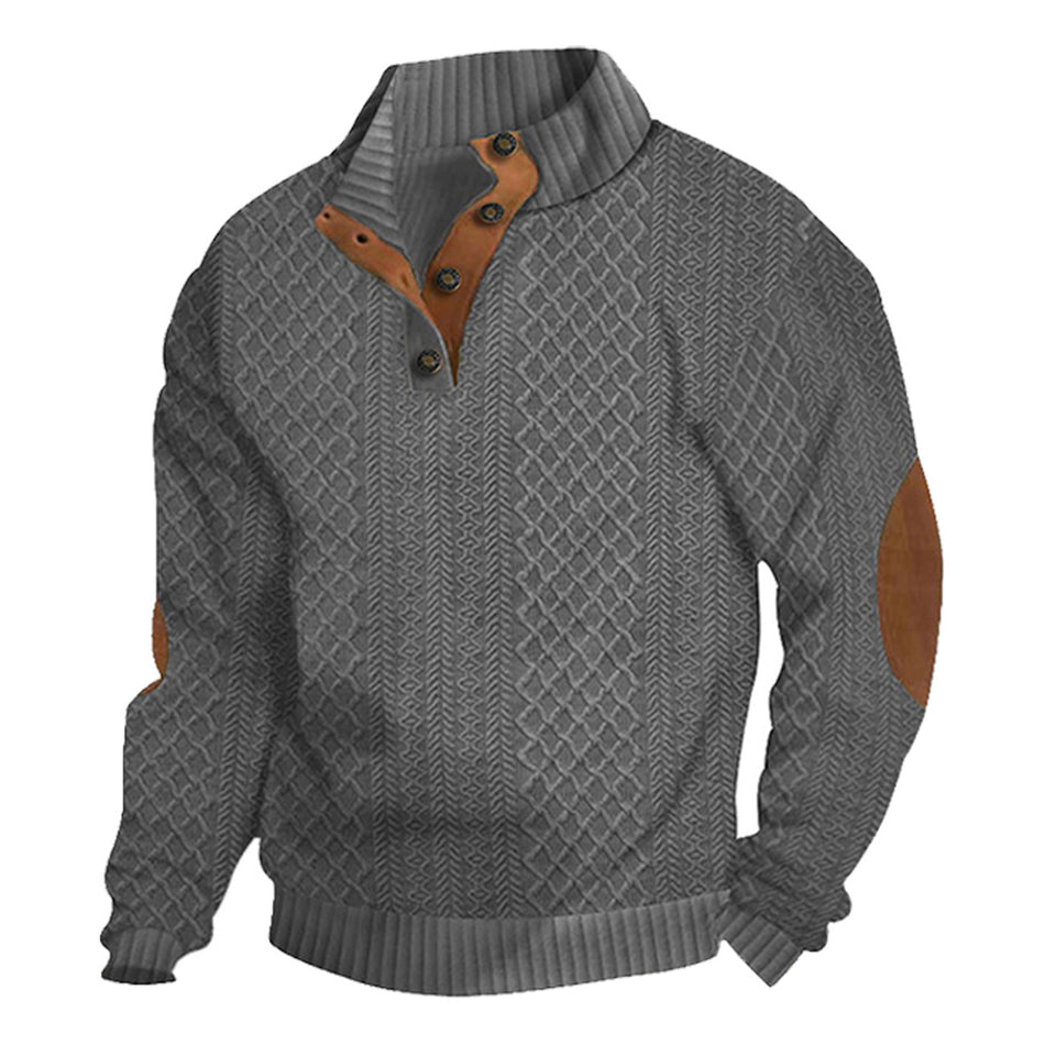 Men’s Jacquard Knit Sweater Lapel Collar Slim Fit Solid Color