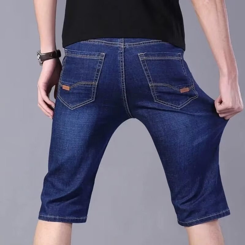 Men’s Thin Denim Shorts Mid-Waist Straight Fit Micro-Elastic