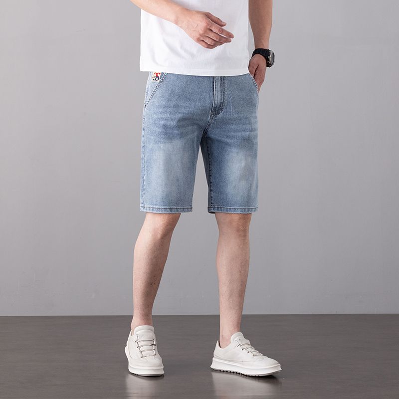 Men’s Korean Denim Shorts Mid-Waist Tapered Fit Washed Design