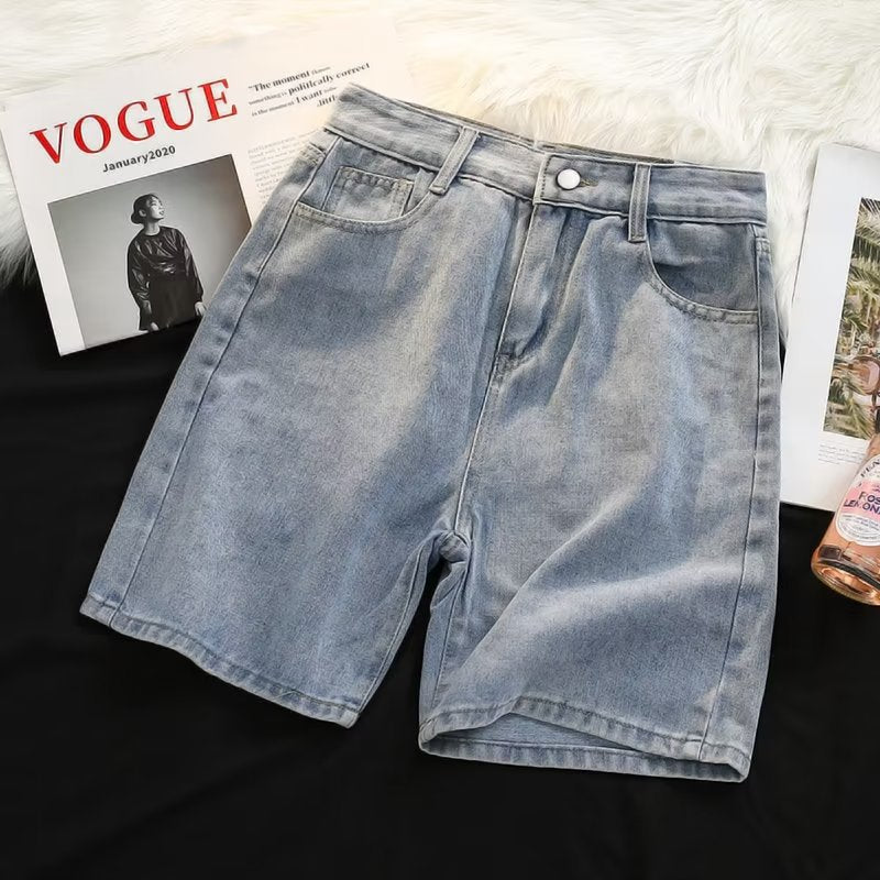 Men’s Korean Denim Shorts Loose Fit Straight Leg Five-Point