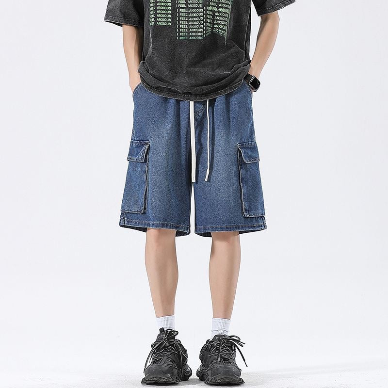 Men’s Workwear Denim Shorts Loose Fit Straight Leg Multi-Pocket