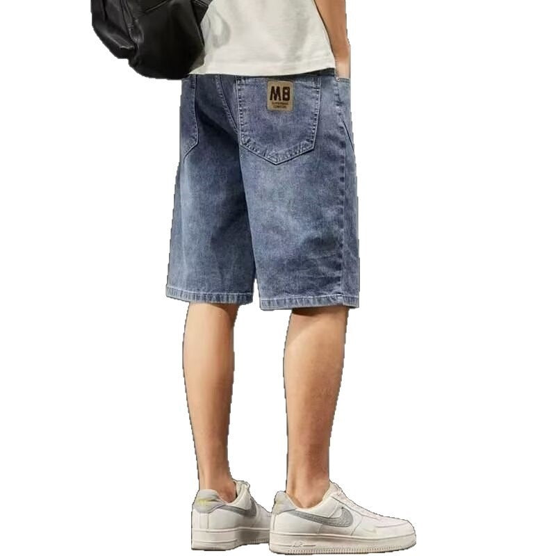 Men’s Vintage Denim Shorts Mid-Waist Straight Fit Micro-Elastic