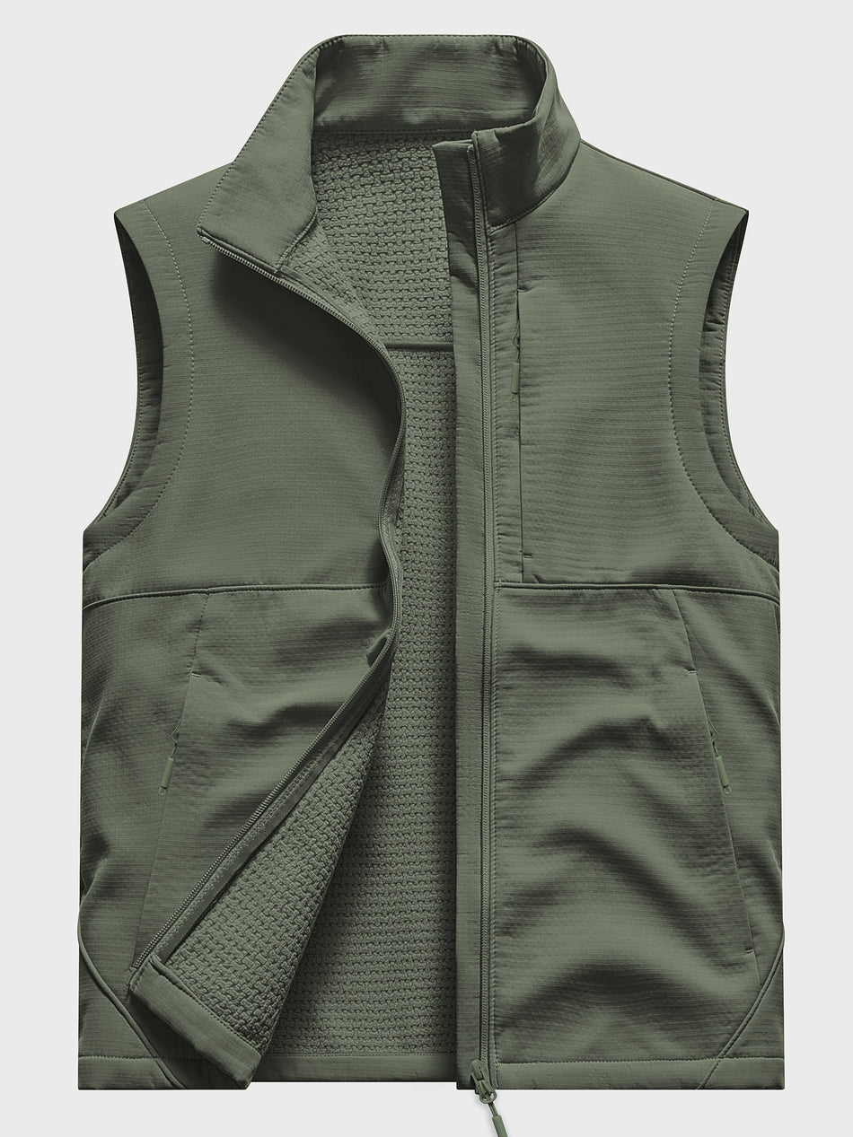 Men's Polyester Outdoor Vest Slim Fit Stand Collar Zipper Jacket